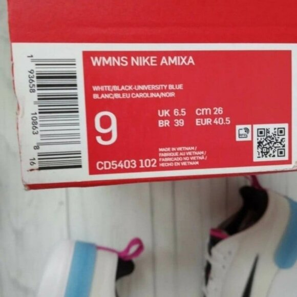 9 WOMEN'S NIKE AMIXA WHITE / BLUE / BLACK SNEAKERS CD5403-102 - Picture 8 of 9